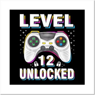 12th Birthday Boy Level 12 Unlocked Video Gamer 12 Years Posters and Art